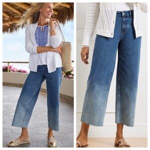 Talbots Wide Leg Crop Jean Hoffman Wash 12 Blue Ombre High Waist Raw Hem Stretch